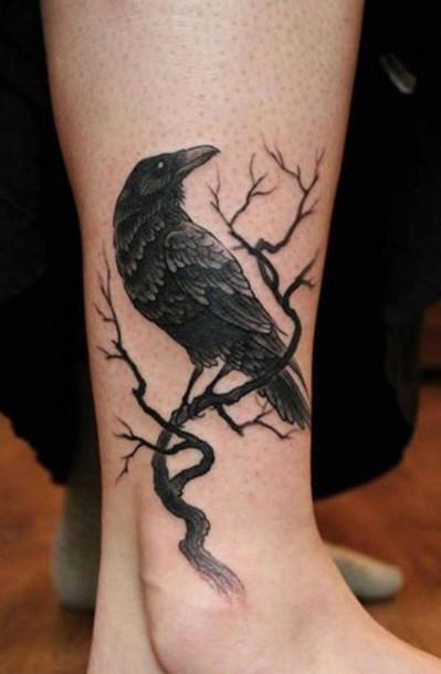 Excellent Girls Raven Tattoo Design Ideas Ankle Leg