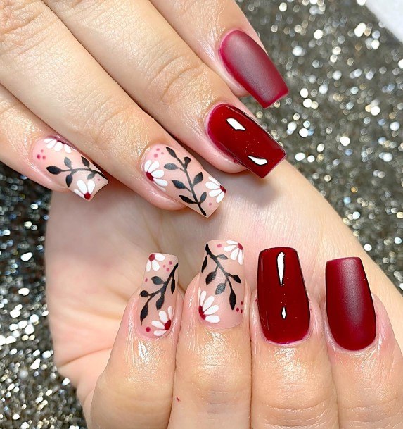 Excellent Girls Red And Black Matte Nail Design Ideas