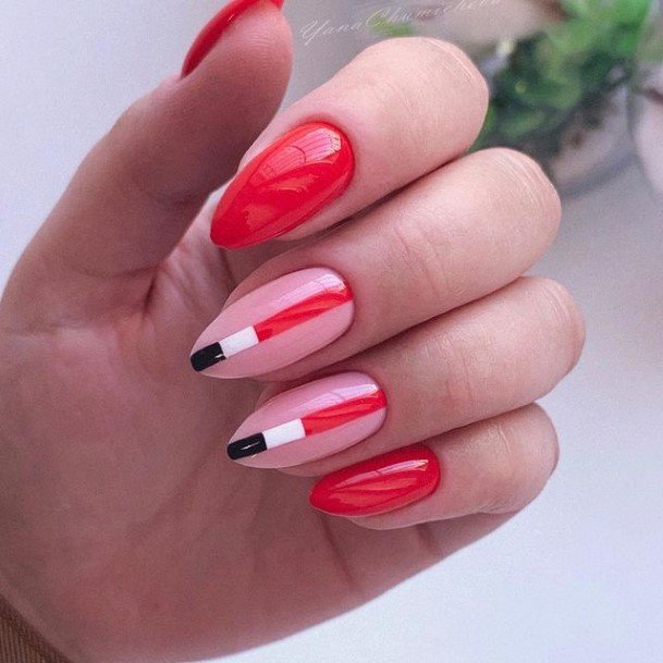 Excellent Girls Red And Black Nail Design Ideas