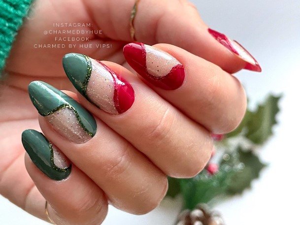 Excellent Girls Red And Green Nail Design Ideas