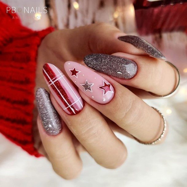 Excellent Girls Red And Grey Nail Design Ideas