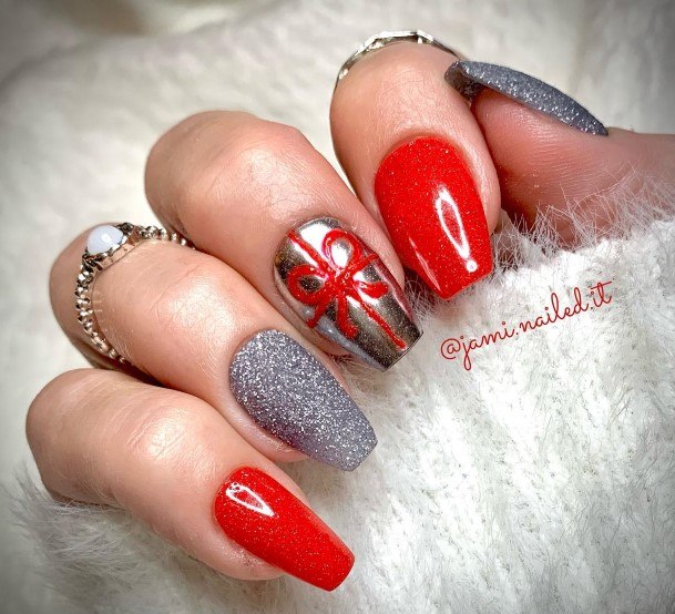 Excellent Girls Red And Silver Nail Design Ideas