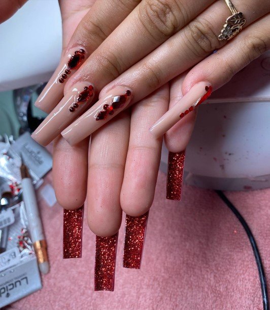 Top 100 Best Red Nails With Diamond Rhinestones For Women - Bling ...