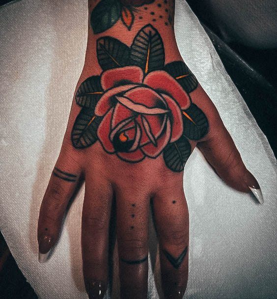 Excellent Girls Rose Hand Tattoo Design Ideas Old School Traditional