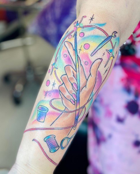 Excellent Girls Sewing Tattoo Design Ideas