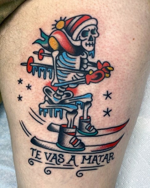 Excellent Girls Skiing Tattoo Design Ideas