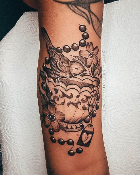 Excellent Girls Tea Cup Tattoo Design Ideas