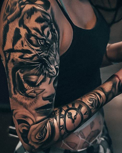 Excellent Girls Tiger Tattoo Design Ideas Sleeve