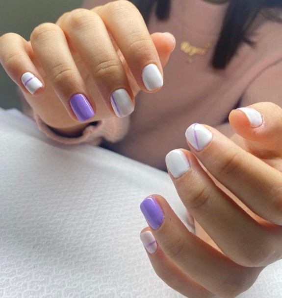 Excellent Girls White And Purple Nail Design Ideas