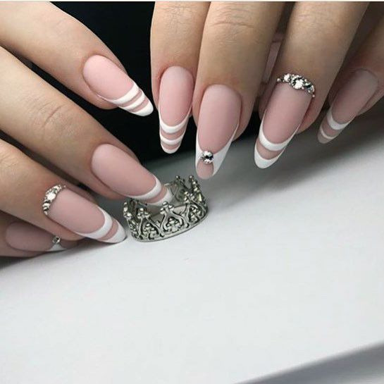 Excellent Girls White With Rhinestones Nail Design Ideas