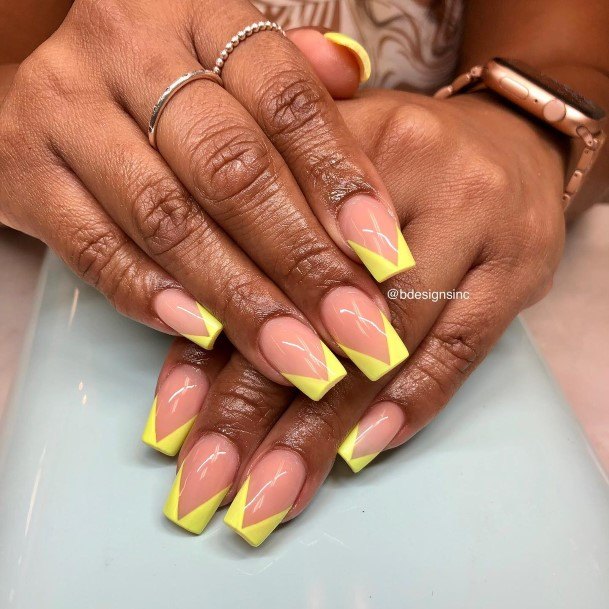 Excellent Girls Yellow Square Nail Design Ideas