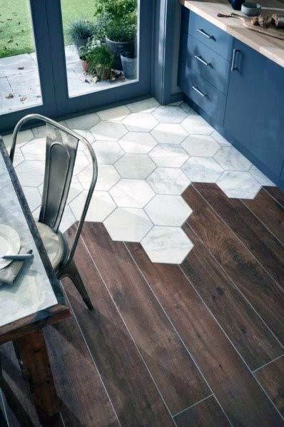 Exceptional Kitchen Tile Floor Ideas Hexagon Shapes With Hardwood