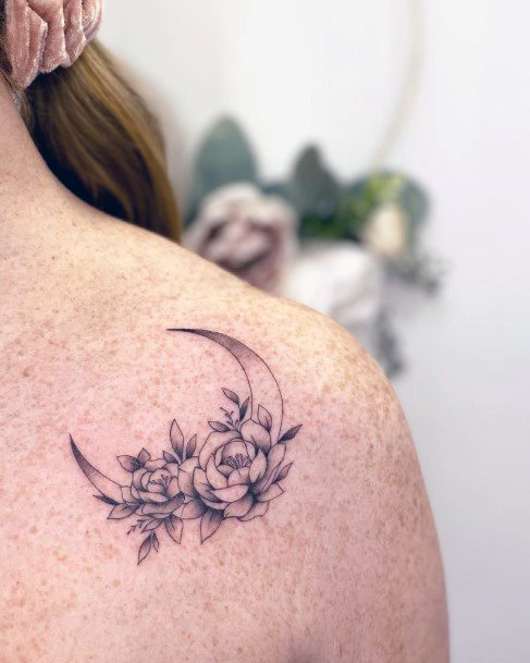 Exceptional Womens Flower Moon Tattoo Ideas