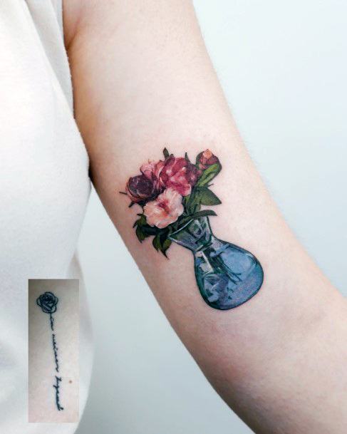 Exceptional Womens Flower Vase Tattoo Ideas