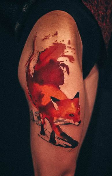 Exceptional Womens Fox Tattoo Ideas Watercolor Thighs