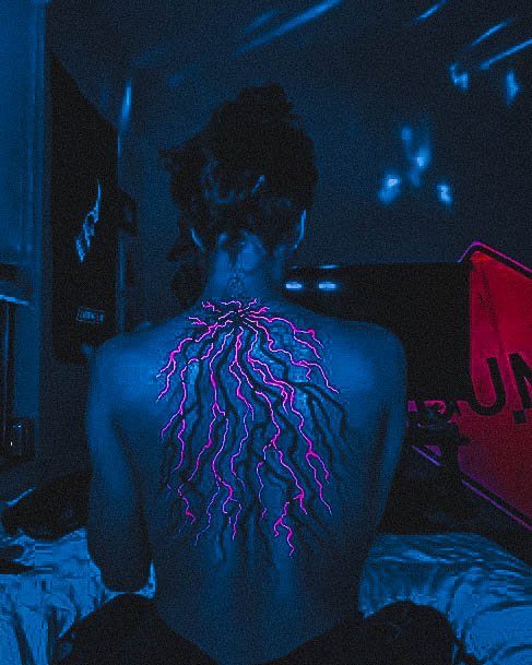 Exceptional Womens Glow In The Dark Tattoo Ideas Back Lightning