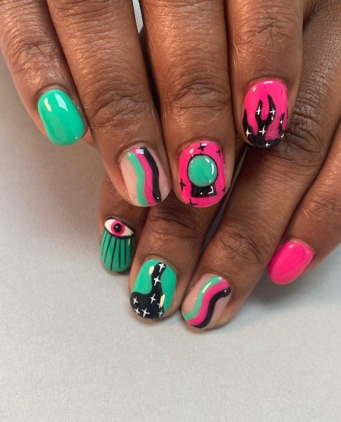 Exceptional Womens Green And Pink Nail Ideas