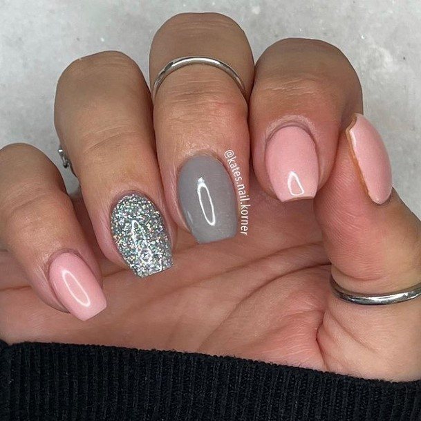 Exceptional Womens Grey With Glitter Nail Ideas