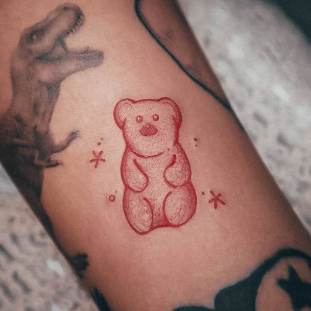 Exceptional Womens Gummy Bear Tattoo Ideas Red Ink Simplistic