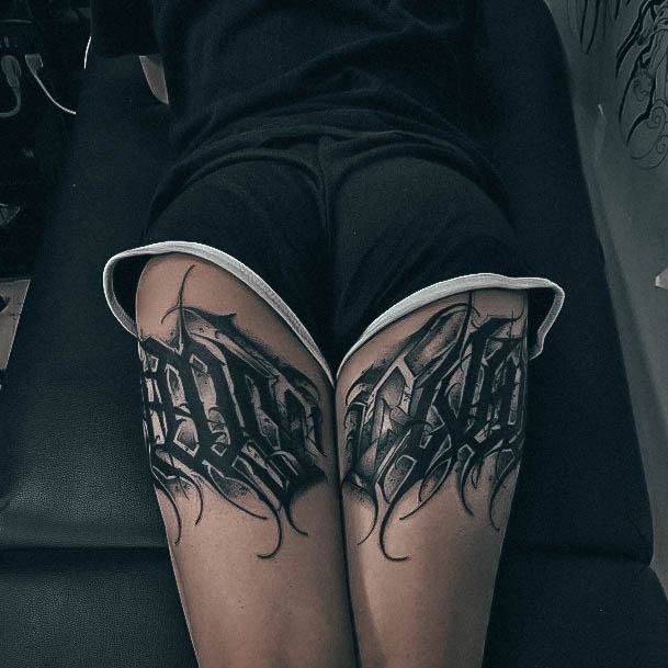 Exceptional Womens Lettering Tattoo Ideas Thighs