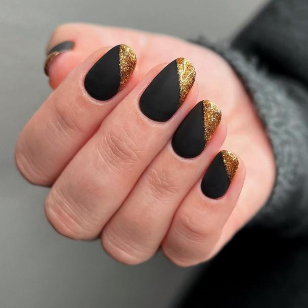 Exceptional Womens Matte Black And Gold Nail Ideas