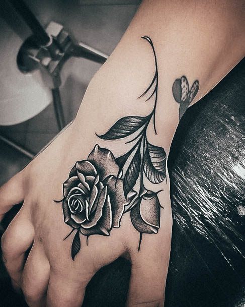 Exceptional Womens Rose Hand Tattoo Ideas Traditional Black Ink