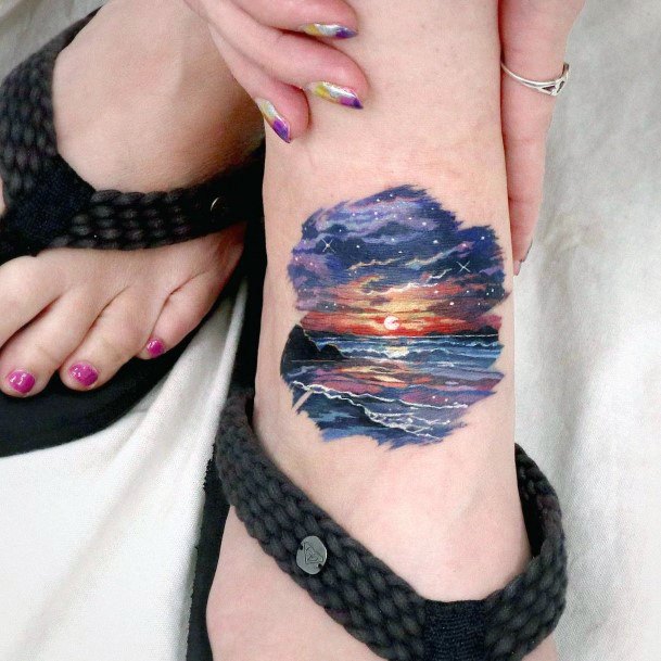 Exceptional Womens Sunset Sunrise Tattoo Ideas