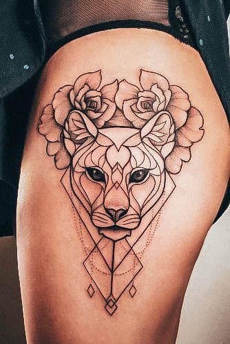 Exceptional Womens Tiger Tattoo Ideas Thigh Geometric