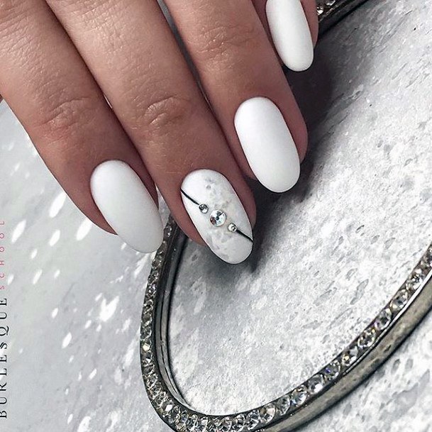 Exceptional Womens White With Rhinestones Nail Ideas