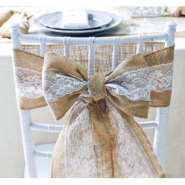 Exclusive Lace And Burlap Bow Tie Decor Wedding Chair