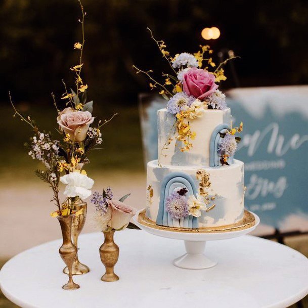 Exotic Flowers On Blue Wedding Cakes