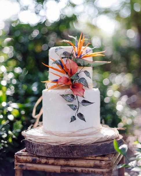 Exotic Tropical Wedding Flowers On Cake