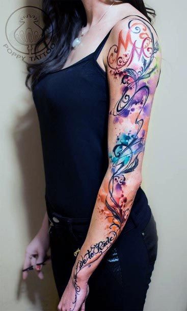 Exotic Watercolor Tattoo Womens Sleeves