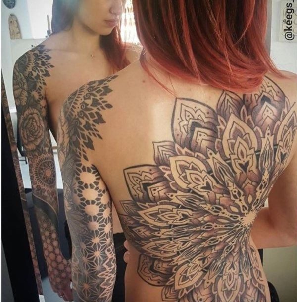 Expanding Floral Art Tattoo Womens Back