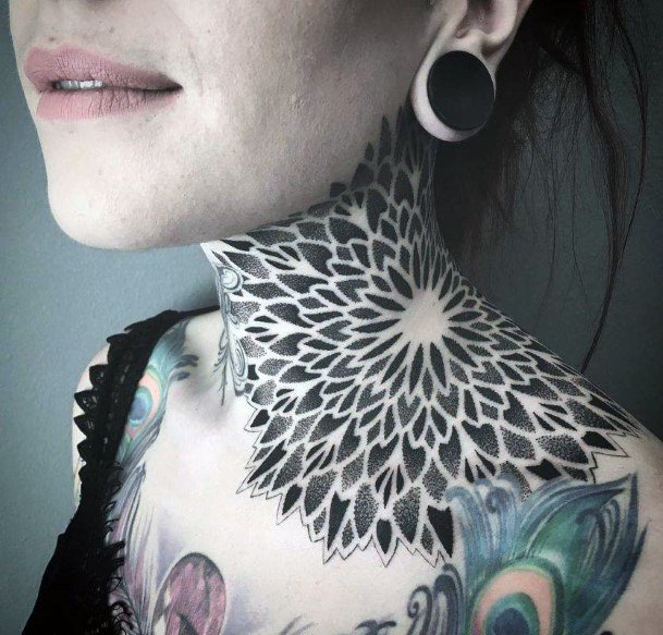 Expanding Petals Black Neck Tattoo For Women