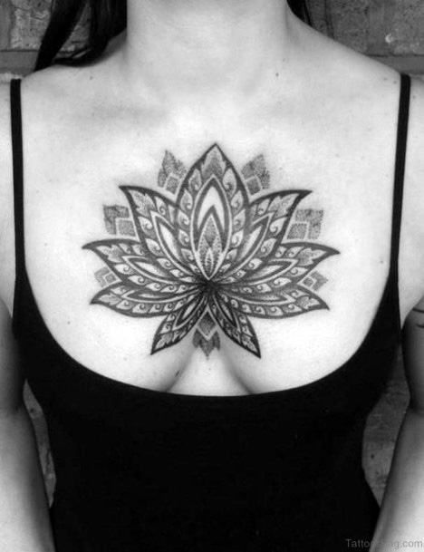 Expansive Lotus Flower Tattoo Womens Chest