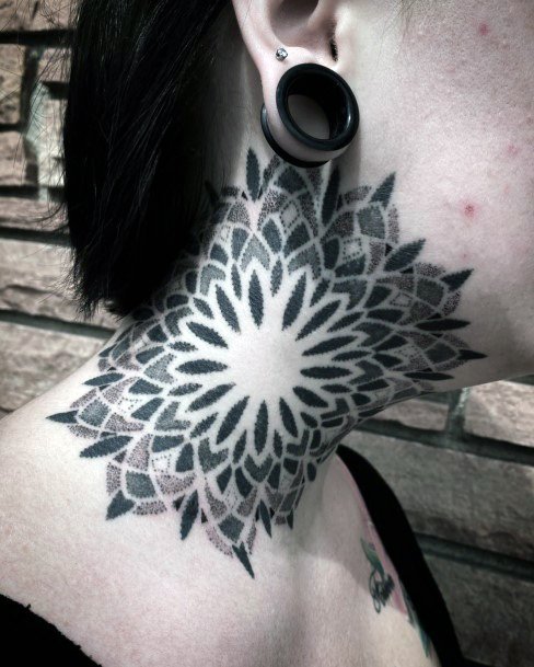 Exploding Black Floral Art Womens Neck Tattoo