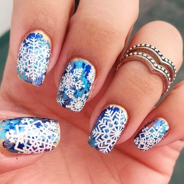 Explosive White And Blue Snow Nails Women