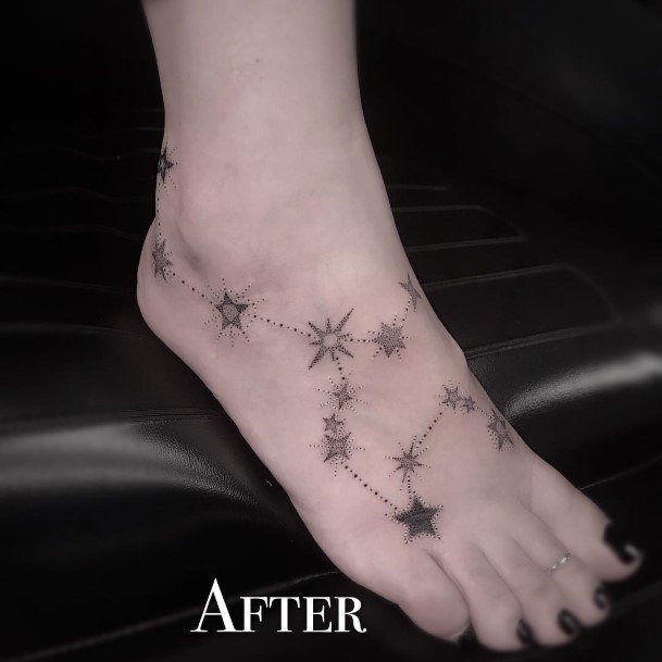 Exquisite Aquarius Tattoos On Girl Foot