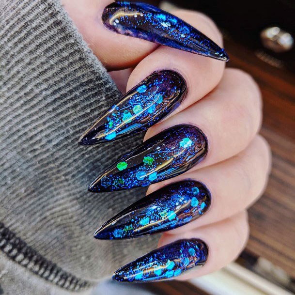 Top 50 Best Black And Blue Nails For Women - Cool Design Ideas