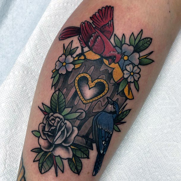 Exquisite Birdhouse Tattoos On Girl