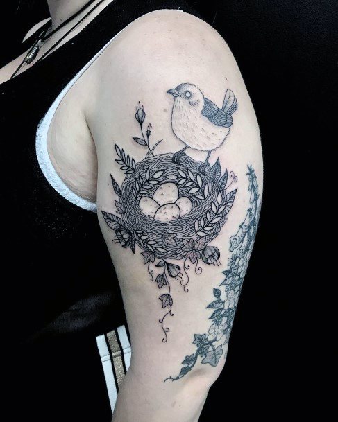 Exquisite Birds Nest Tattoos On Girl