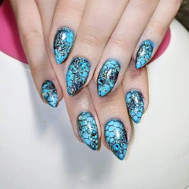 Exquisite Black And Blue Fish Scale Nail Art Design Inspiration For Women