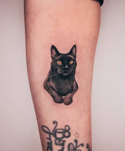 Exquisite Black Cat Tattoos On Girl