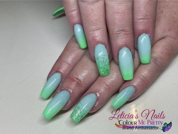 Exquisite Blue And Green Nails On Girl