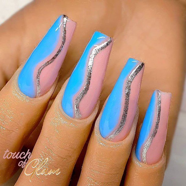 Exquisite Blue And Silver Nails On Girl