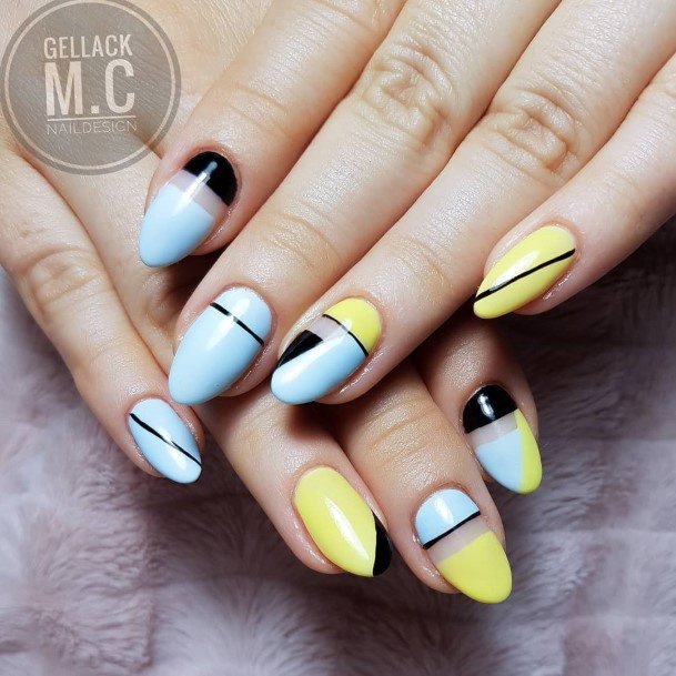 Exquisite Blue And Yellow Nails On Girl