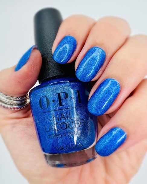 Exquisite Blue Glitter Nails On Girl