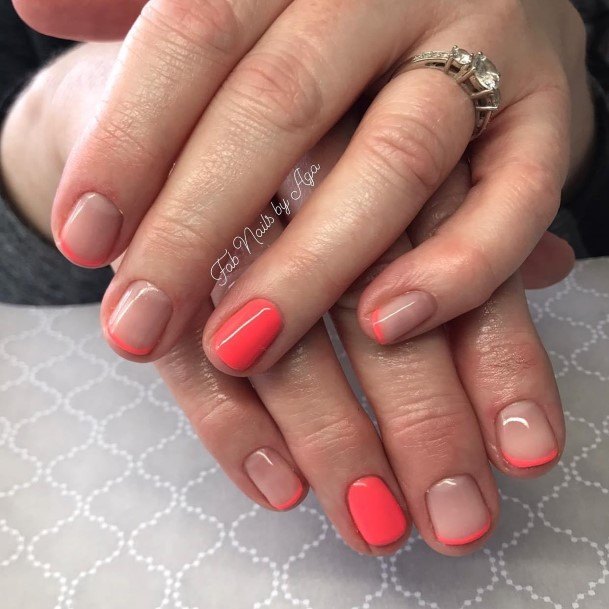 Exquisite Bright Coral Nails On Girl