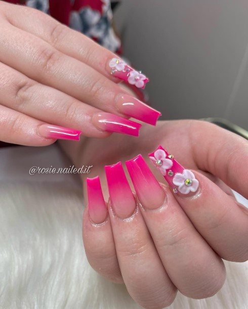 Exquisite Bright Pink Nails On Girl